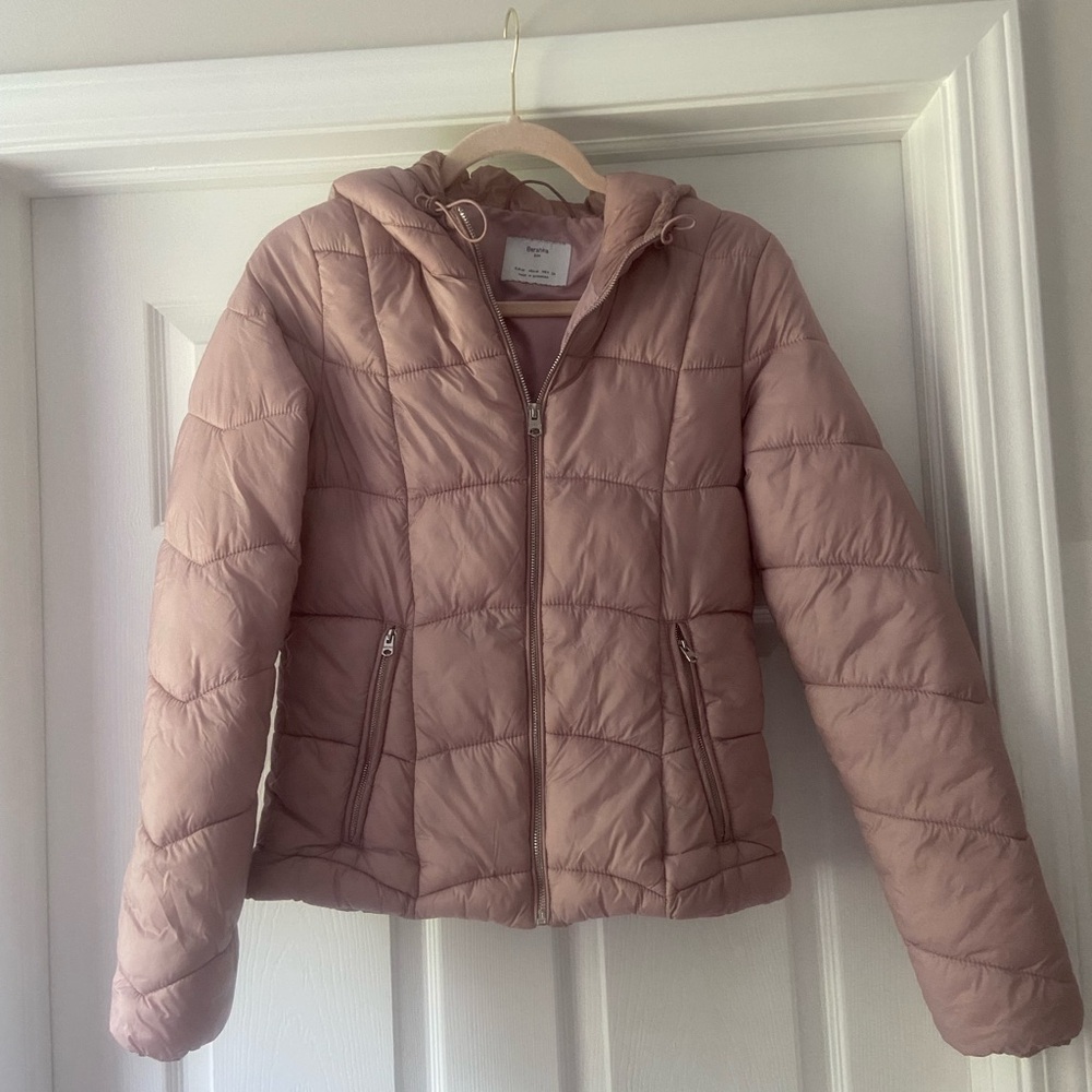 Bershka Dusty Pink Quilted Hooded Puffer Jacket
